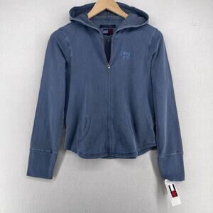 TOMMY JEANS Hoodie Womens L TOMMY HILFIGER Cotton Garment Washed Blue NEW